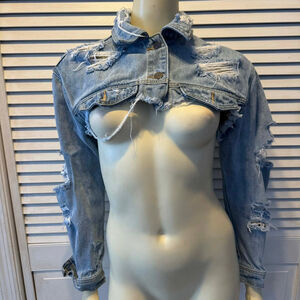 Women's CELLO Blue Distressed Cropped Jean Jacket S